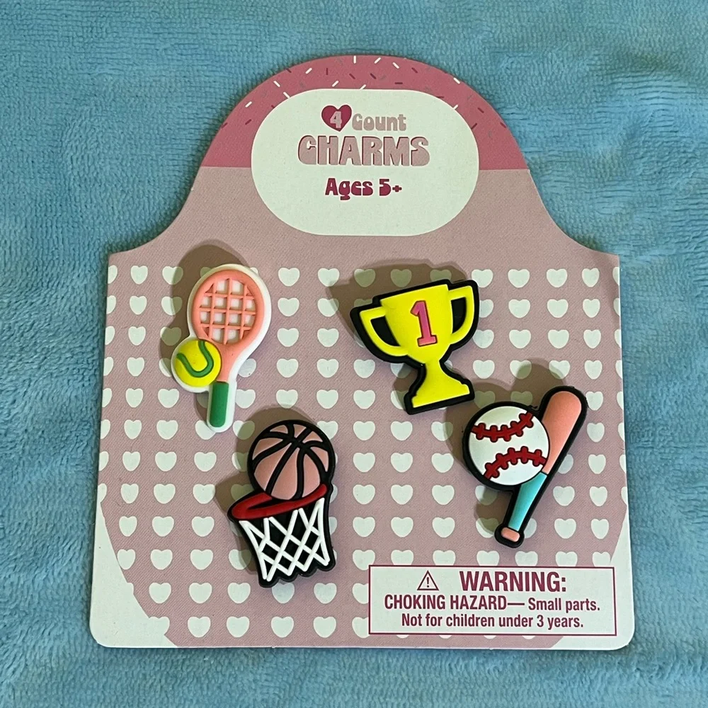 NEW 4 Sports-Themed Charms Jibbitz Set: tennis, baseball, basketball, trophy